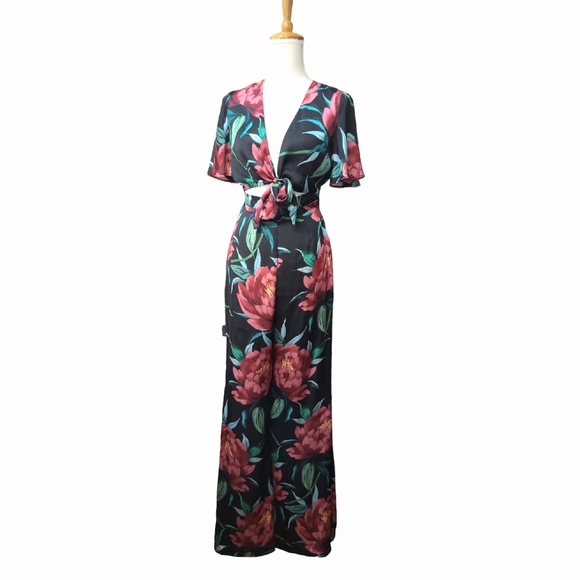 Show Me Your MuMu Pants - SHOW ME YOUR MUMU JENNA JUMPSUIT WOMENS XS BLACK FLORAL ONE PIECE TIE TOP NEW
